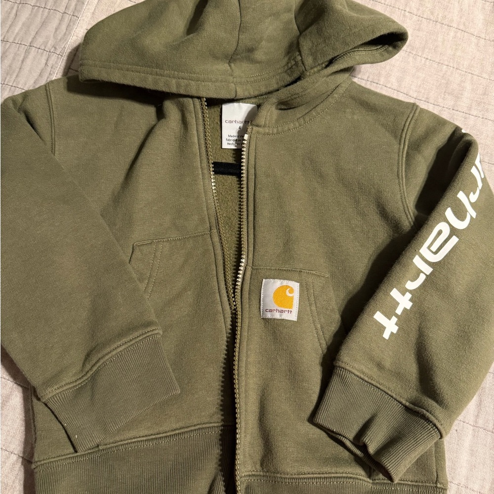 Size 4 kids Carhartt forest green zip up hoodie
